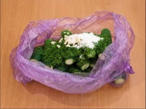 Малосольные огурцы в пакете с чесноком и укропом за 5 минут
