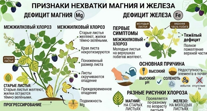 Почему желтеют и сохнут листья ежевики: диагностика причин и схемы лечения