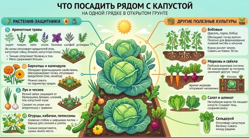 Что посадить с капустой: соседи для крупного урожая и защиты от вредителей