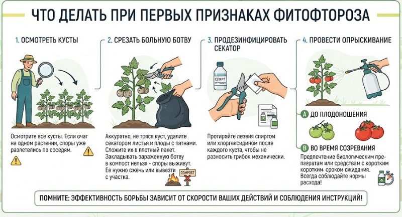 Что делать при первых признаках фитофторы - инфографика